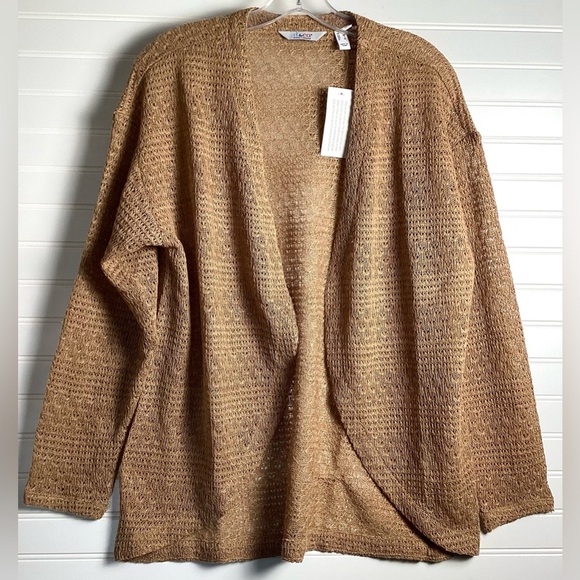 D&CO NWT Open front Knit Cardigan Size Small green/ Tan. - Picture 7 of 14